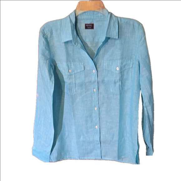 UNTUCKit Monthelie 100% Linen Green Button Up Shirt Long Sleeve Women’s 2 (XS) - Picture 1 of 9